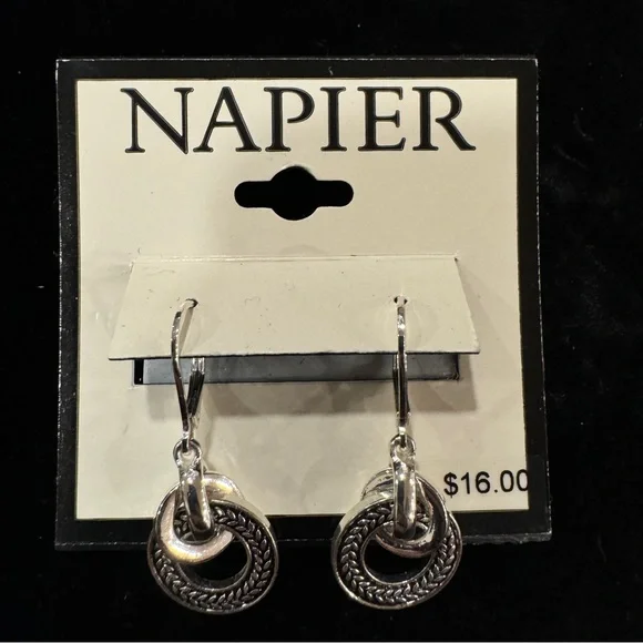 Napier Silver Tone Braided Circle Dangle Earrings - Picture 1 of 3